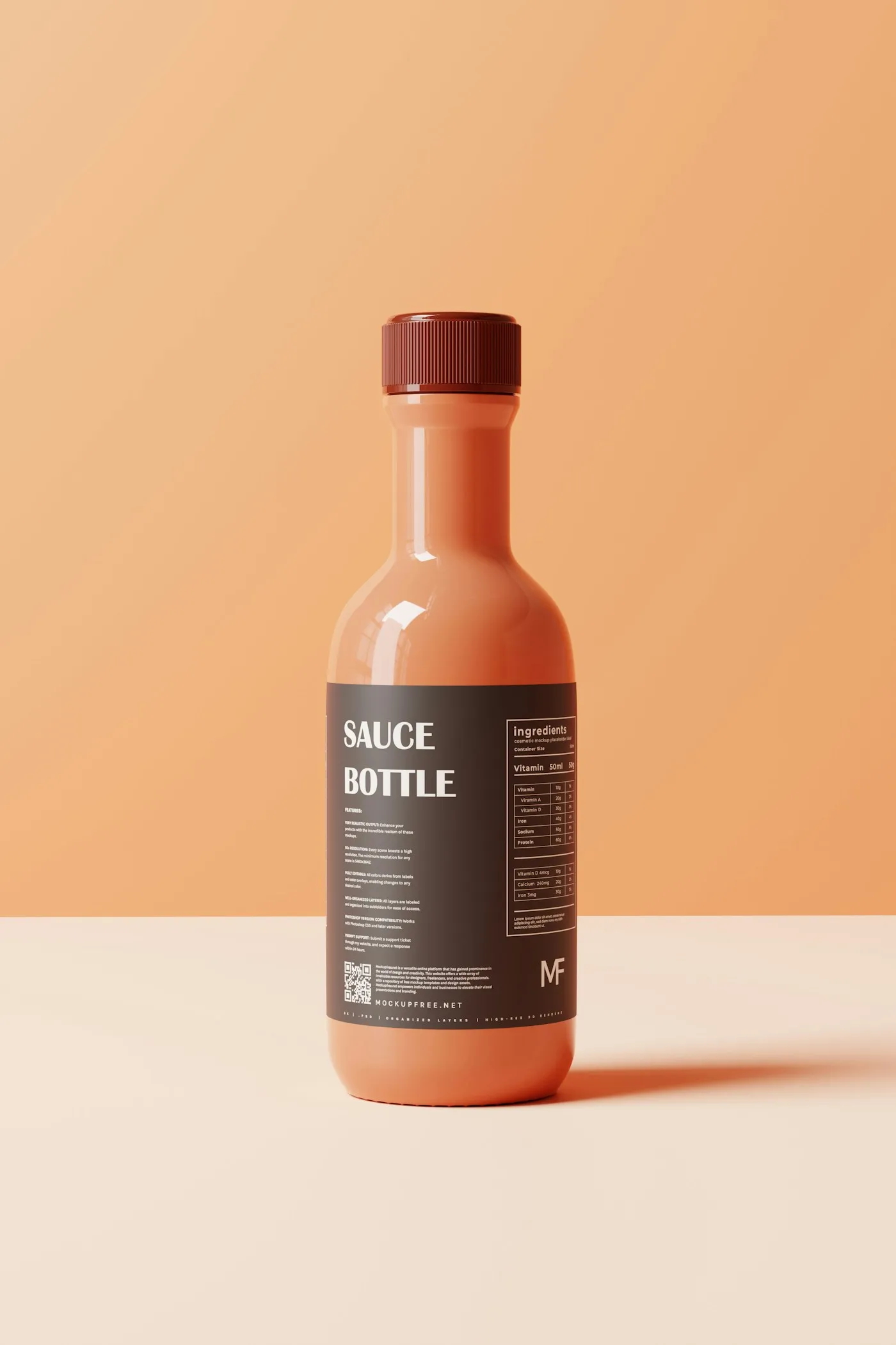 A bottle with a blank product label ready for custom printing