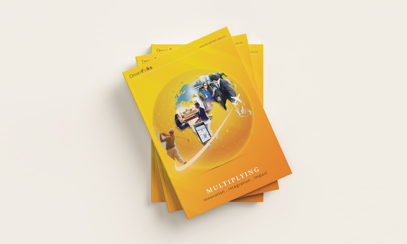 A stack of printed marketing flyers